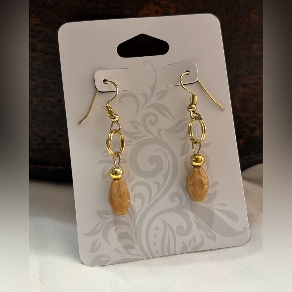 Artisan Gold Hook Brown Crystal Dangle Earrings